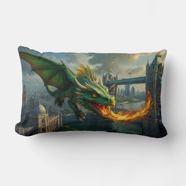 Ein grüner walisischer Drache Terrorizes London Lendenkissen (Vorderseite)