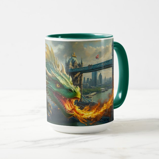 Ein grüner walisischer Drache Terrorizes London Tasse (VorderseiteRechts)