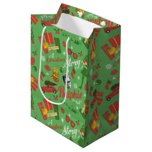 Ein grünes Icon-Muster in der Weihnachtsgeschicht Mittlere Geschenktüte