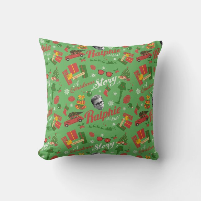 Ein grünes Icon-Muster in der Weihnachtsgeschichte Kissen (Vorderseite)