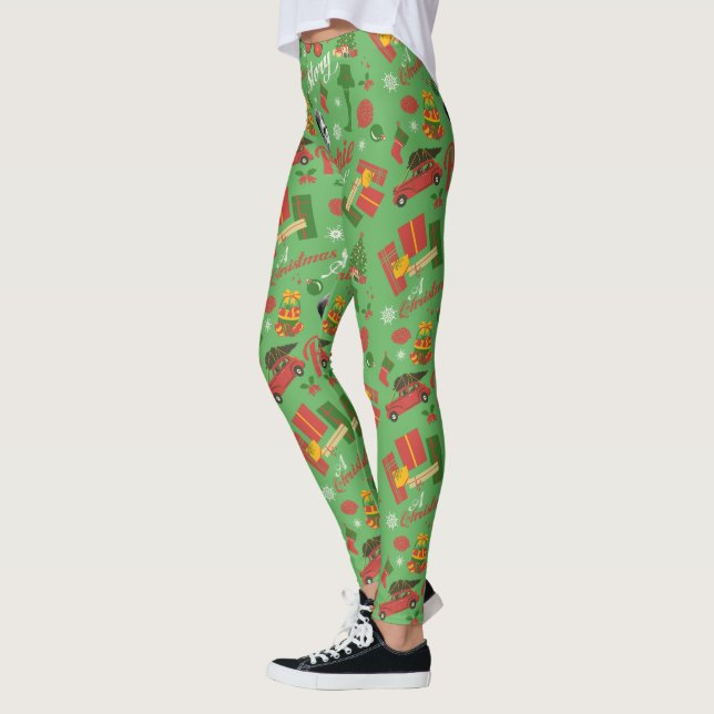Ein grünes Icon-Muster in der Weihnachtsgeschichte Leggings (Links)