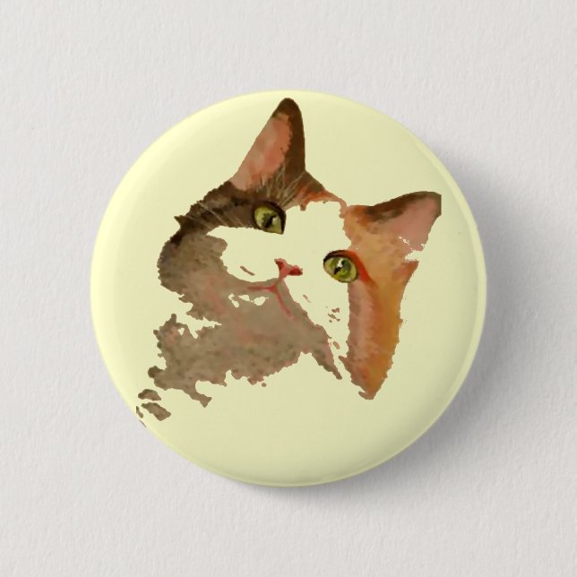 Ein grünes Mit Augen Calico Katze Kunstportrait Button (Vorderseite)