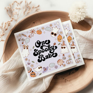 Ein gruseliger Schatz lila groovy Halloween Geburt Serviette