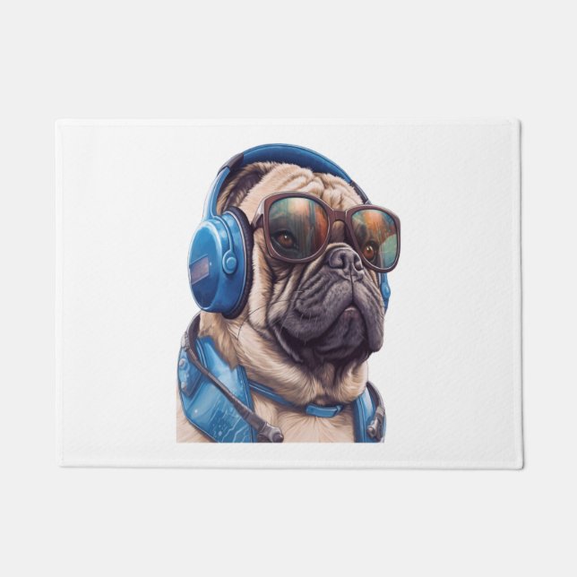 Ein Habu-Hund mit Sonnenbrille und Kopfhörern Fußmatte (Vorderseite)