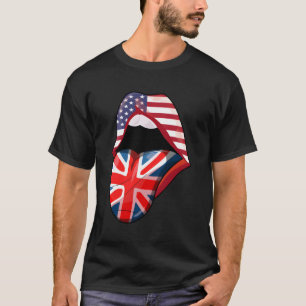 Ein halber Amerikaner, der mit der US-Flagge briti T-Shirt