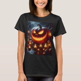 ein halber Kürbis mit beängstigendem Gesicht in de T-Shirt
