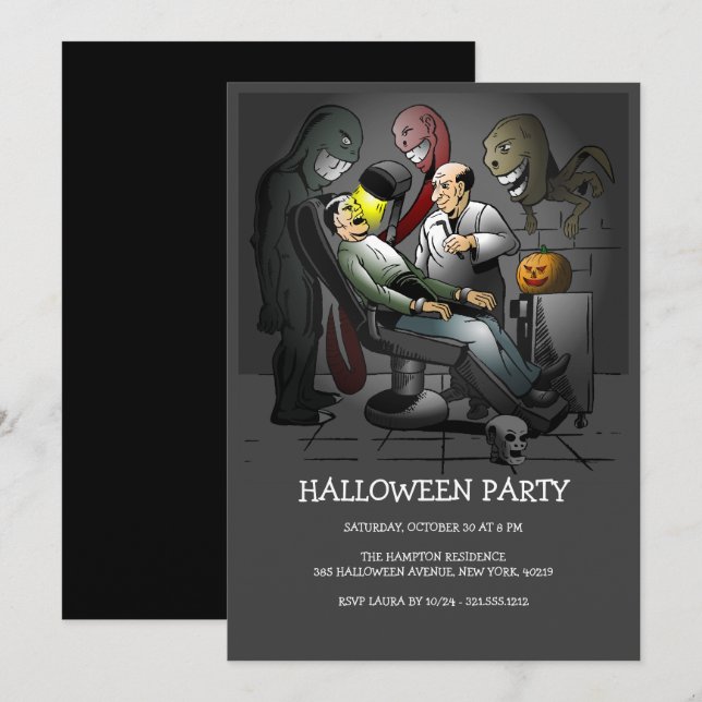 Ein Halloween-Abend bei der Zahnarzteinladung Einladung (Vorne/Hinten)