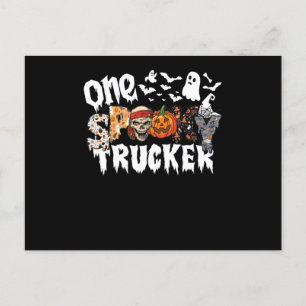 Ein Halloween Grusel-LKW-Fahrer Leopard Groovy Feiertagspostkarte