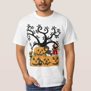 Ein Halloween-Kürbise, schwarze Vögel und T-Shirt