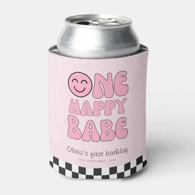Ein Happy Babe Happy Face Pink Dosenkühler (Kanne Vorderseite)