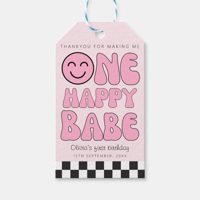 Ein Happy Babe Happy Face Pink Geschenkanhänger (Vorderseite)