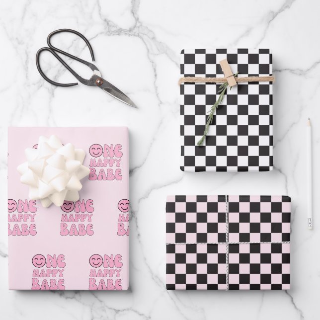 Ein Happy Babe Happy Face Pink Geschenkpapier Set (Vorderseite)
