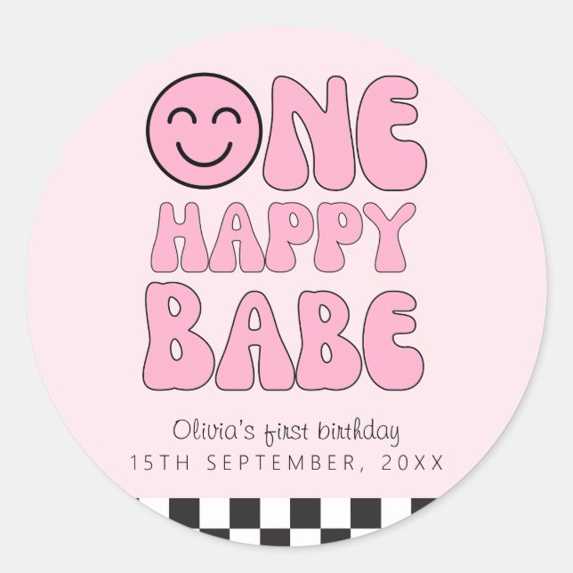 Ein Happy Babe Happy Face Pink Runder Aufkleber (Vorderseite)