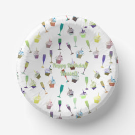 Ein Happy Birthday Cup Cake Wein Glas Muster Pappteller