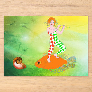 Ein Harlekin-Clown-Charakter, der eine Flöte spiel Acryleinladungen