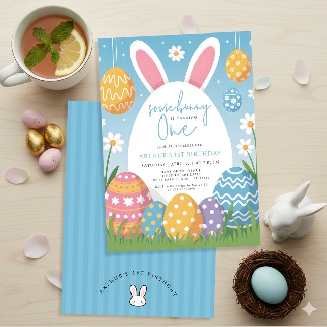Ein Häschen wird eins Ostern Frühling 1. Geburtsta Einladung (Von Creator hochgeladen)