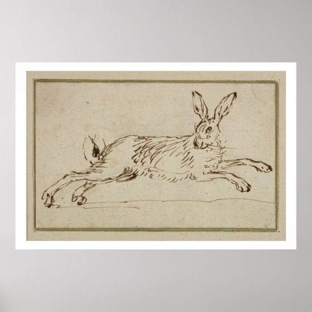 Ein Hase läuft, die Ohren sind gekippt (Pen & Tint Poster (Vorne)