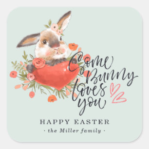 Ein Hase liebt Dich   Ostern Hasen Herz Quadratischer Aufkleber