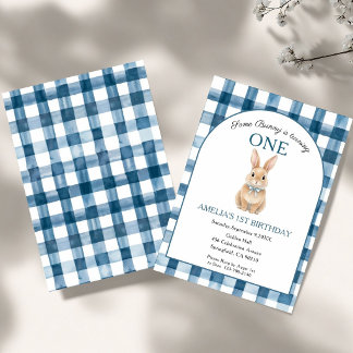 Ein Hase wird Eins Geburtstag in Blau für jedes Al Einladung