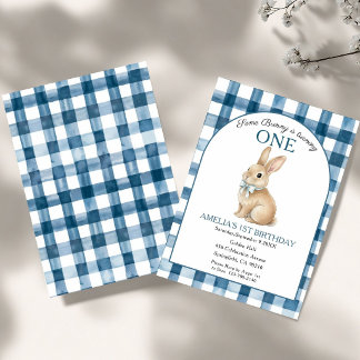 Ein Hase wird Eins Geburtstag in Blau für jedes Al Einladung