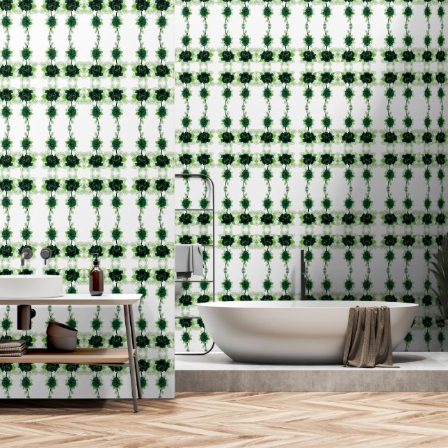 ein Haufen grüner Blume auf weißem Hintergrund Tapete (Badezimmer)