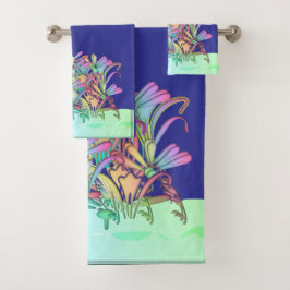 Ein Haufen pastellfarbener Blume tief blau Badhandtuch Set