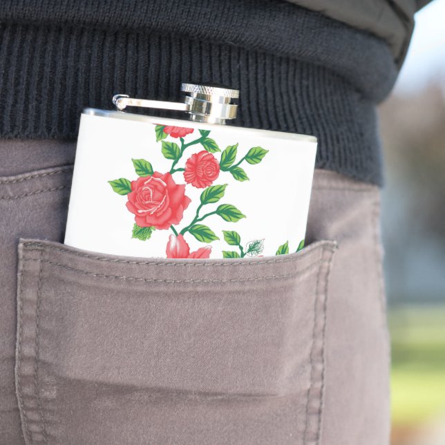 ein Haufen roter Blume auf weißem Hintergrund Flachmann (Beispiel)