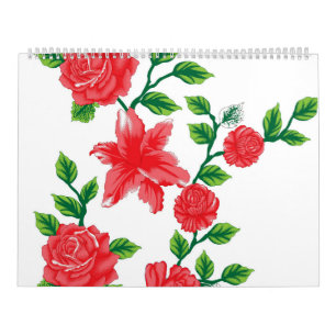 ein Haufen roter Blume auf weißem Hintergrund Kalender