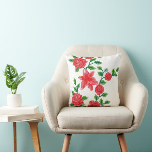 ein Haufen roter Blume auf weißem Hintergrund Kissen