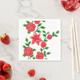 ein Haufen roter Blume auf weißem Hintergrund Serviette