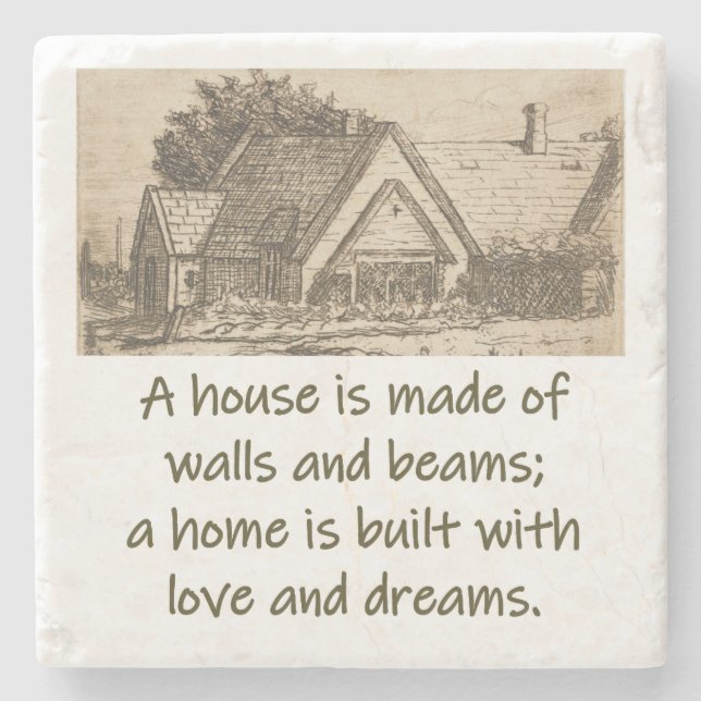 Ein Haus ist aus Wänden und Schinken - Zuhause Zit Steinuntersetzer (Vorderseite)
