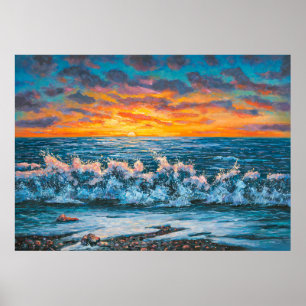 Ein heller Sonnenuntergang während eines Sturms. E Poster