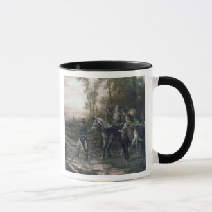 Ein herumsuchendes Party, das zum Lager (Öl, Tasse
