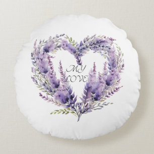 Ein Herz aus Lavendel. Florales violettes Muster Rundes Kissen
