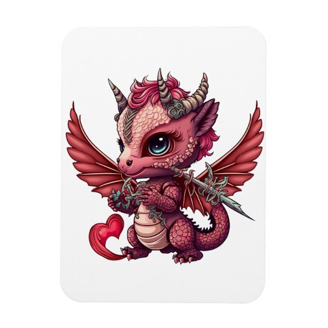 Ein Herz Schwanz Baby Red Dragon Valentine Magnet (Vertikal)