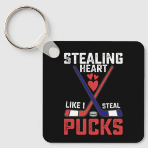 Ein Herz stehlen wie ich Pucks stehle Hockey Valen Schlüsselanhänger