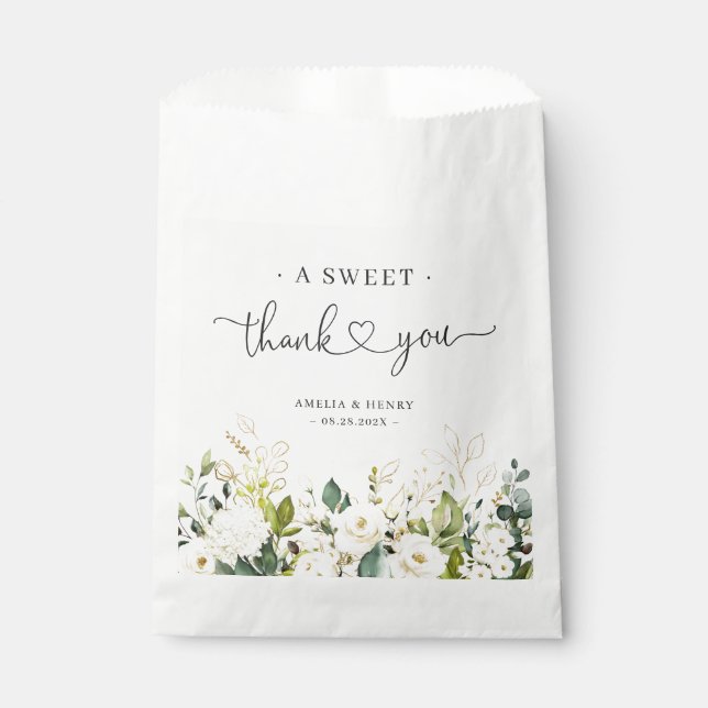Ein herzlicher Dank | Greenery White Floral Weddin Geschenktütchen (Vorderseite)