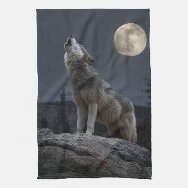 Ein heulender Wolf Geschirrtuch (Vertikal)