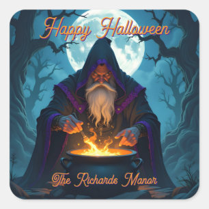 Ein Hexenmeister bricht ein Halloween-Party auf Quadratischer Aufkleber
