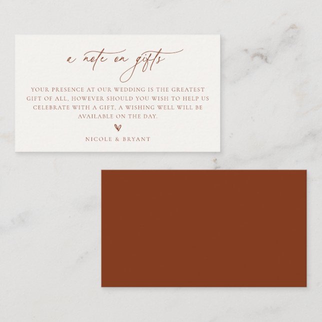 Ein Hinweis auf Geschenke mit Hochzeitskarte Begleitkarte (Vorne/Hinten)
