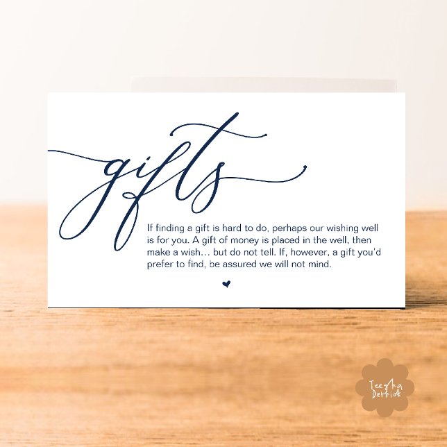 Ein Hinweis auf Geschenke, Moderne romantische Hoc Begleitkarte (A note on gifts, Modern Romantic Wedding Enclosure Card Cute Heart Honeymoon Cash Navy Blue)