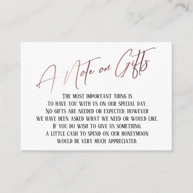 Ein Hinweis auf Geschenke Rose Gold Handwriting We Begleitkarte (Vorderseite)