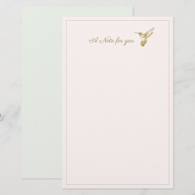 Ein Hinweis für Sie Gold Glimmer Hummingbird Briefpapier (Vorne/Hinten)