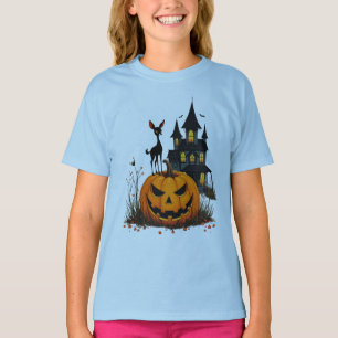 Ein Hirsch auf einem Halloween-Kürbis und ein Spuk T-Shirt