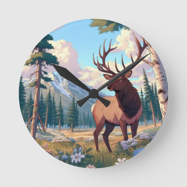 Ein Hirsch inmitten der Natur Runde Wanduhr (Vorderseite)