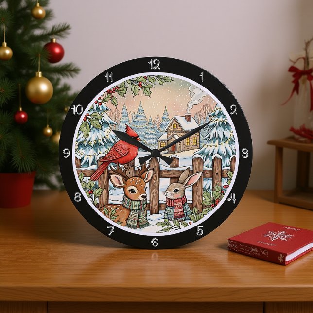 Ein Hirsch, Kaninchen und Weihnachten im Kardinal Große Wanduhr (Von Creator hochgeladen)