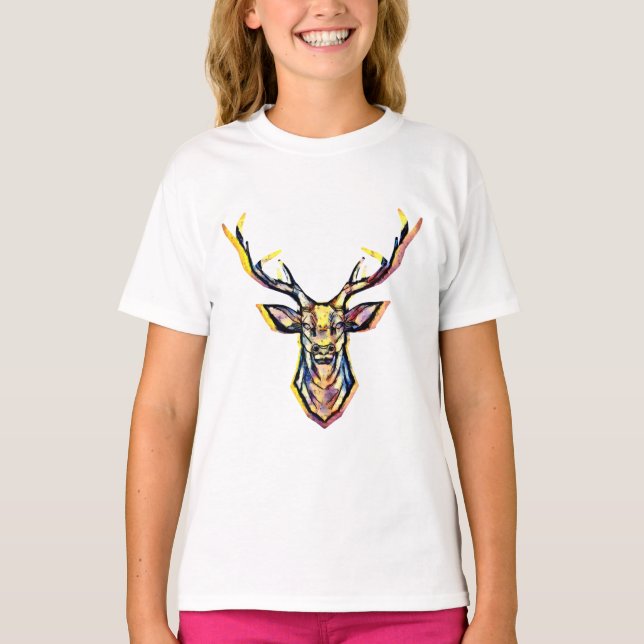 Ein Hirschkopf als buntes Bild im Aquarell Stil    T-Shirt (Vorderseite)