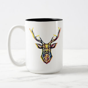 Ein Hirschkopf als buntes Bild im Aquarell Stil Zweifarbige Tasse