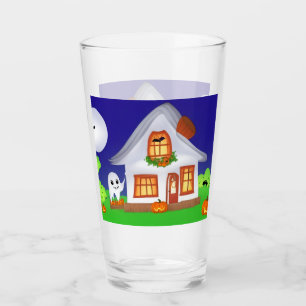 Ein hochwertiges Glas mit Halloween House & Ghost