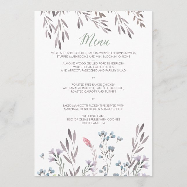 Ein Hochzeitsmenü für Wildblumen Menükarte (Vorderseite)